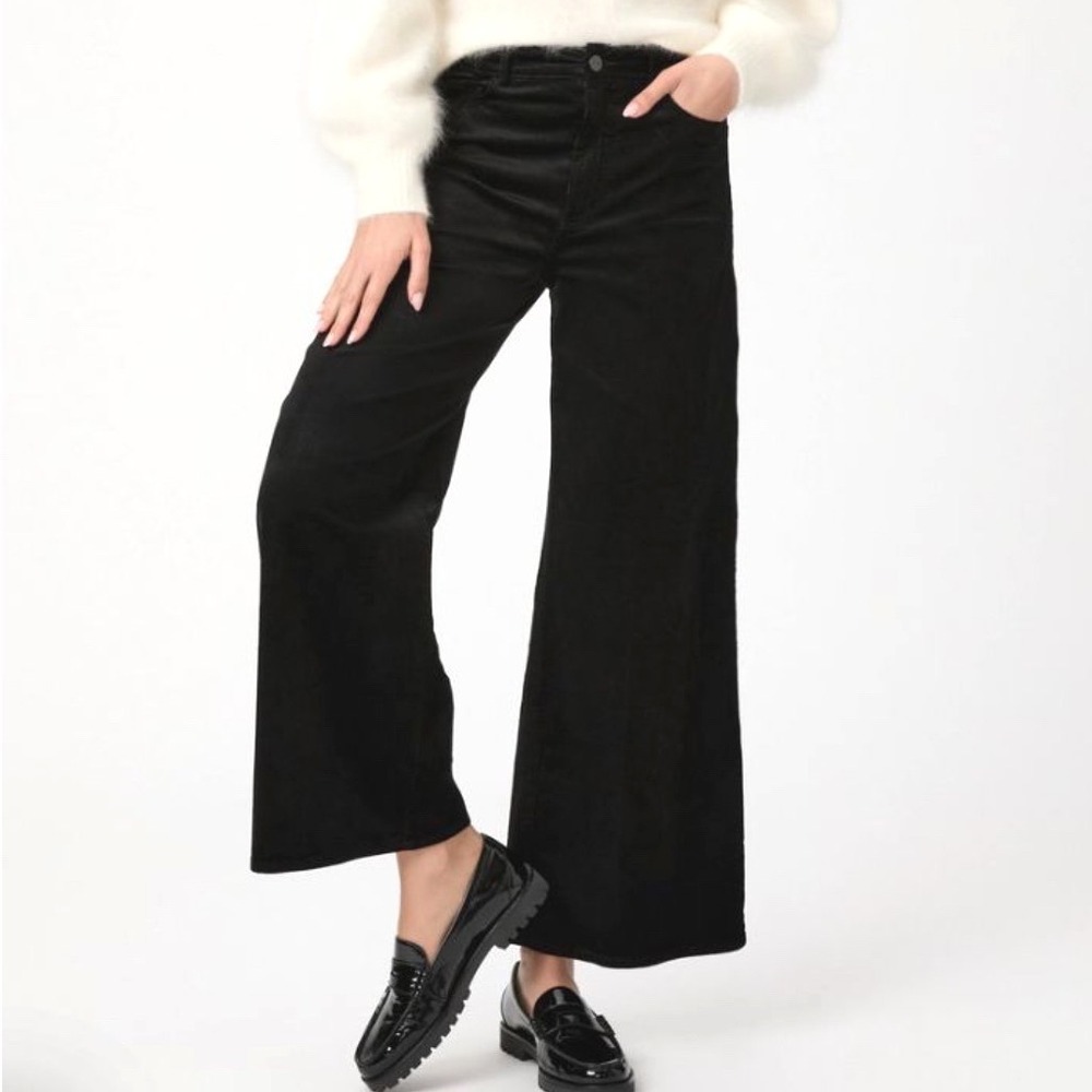 PAIGE Harper Ankle Wide Leg Pant Size 30 Black Velvet Corduroy Minimalist EUC